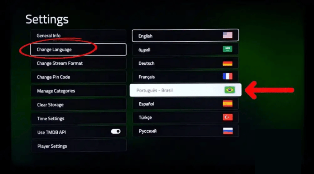 mudando idioma do core player